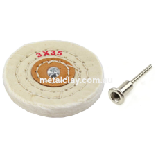 Buffing Wheel White Muslin  3x35PLY  7.5cm Diameter Includes connecting mandrel 